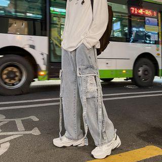 Distressed Straight-leg Cargo Jeans