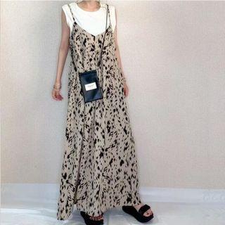 Spaghetti Strap Print Maxi Dress Floral - Beige - One Size