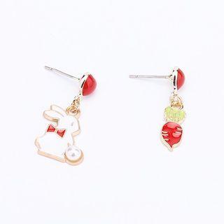 Non-matching Alloy Rabbit & Carrot Dangle Earring 1 Pair - Steel Needle - Earring - Rabbit & Carrot - One Size