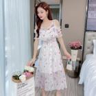 Cutaway-shoulder Print A-line Dress