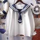 Long-sleeve Chinese Character Embroidered Sailor Collar Top