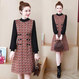 Mock-turtleneck Patterned A-line Knit Dress