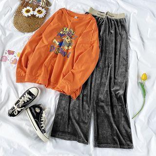 Printed Pullover / Velvet Wide Leg Pants