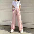 Side Lace-up Wide-leg Pants Pink - One Size