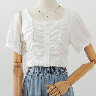 Short-sleeve Square-neck Ruched Top