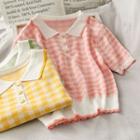 Elbow-sleeve Checker Polo Top