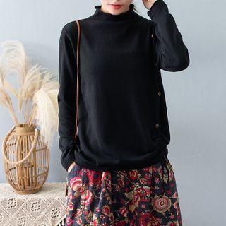 Long-sleeve Drawstring Mock-neck Knit Top