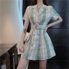Plaid Double-breasted Short-sleeve Blazer Dress As Shown In Figure - One Size