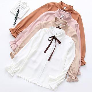 Tie-neck Ruffled-sleeve Shirt