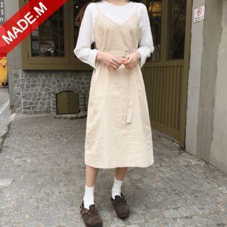 Spaghetti-strap Long Dress With Belt