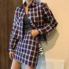 Plaid Long-sleeve Shirt / Plaid Slim-fit Skirt