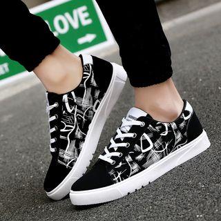 Paneled Lace-up Canvas Sneakers