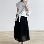 Set: Cap-sleeve Knit Top + Midi A-line Skirt