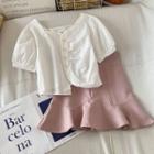 Asymmetrical Cropped Blouse / Mini A-line Skirt
