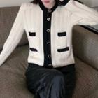 Two-tone Cable Knit Cardigan White - One Size