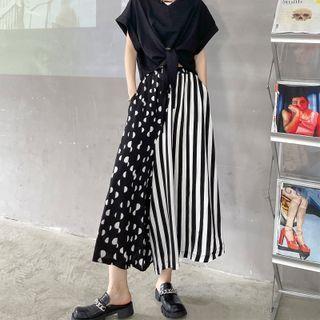 Pattern Wide-leg Pants Black & White - One Size