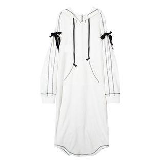 Contrast Trim Cut Out Shoulder Midi Hoodie Dress