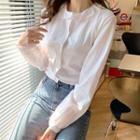 Frilled-collar Cotton Blouse Ivory - One Size