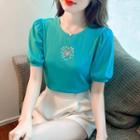 Puff-sleeve Heart Cutout T-shirt