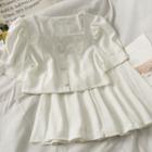 Set: Square-neck Crop Shirt + Pleated Mini Skirt
