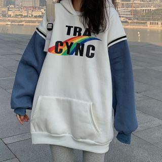 Mock Two-piece Rainbow Print Hoodie
