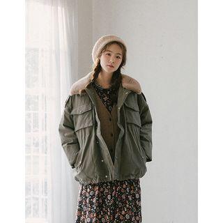 Detachable Faux-fur Collar Military Jacket