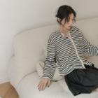 Long-sleeve Striped Button-up T-shirt Striped - Black & White - One Size