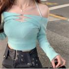 Long-sleeve Cold-shoulder Strappy T-shirt