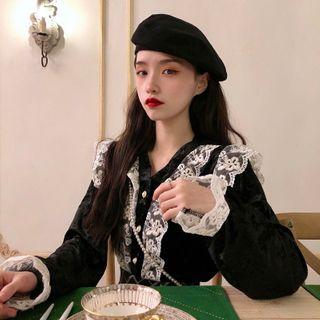 Lace Detail Velvet Top