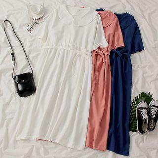 Short-sleeve Collar Midi A-line Dress