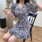 Short-sleeve Floral Print Ruffled A-line Dress As Shown In Figure - One Size