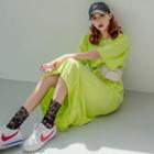 Shirred-shoulder Long T-shirt Dress