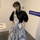 Elbow-sleeve Blouse / Printed Wide-leg Jumper Pants