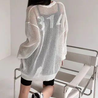 Over-fit Fishnet-knit Top