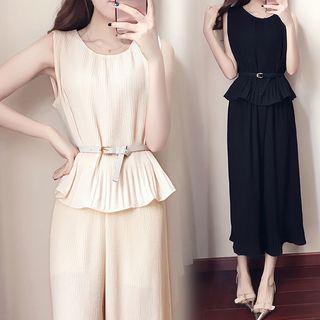 Set: Sleeveless Ribbed Top + Cropped Wide-leg Pants