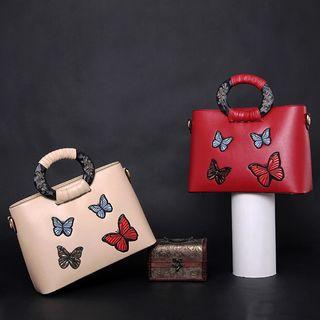 Faux-leather Embroidered Satchel