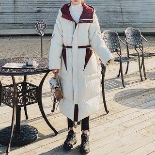 Long-sleeve Color-block Hooded Long Jacket
