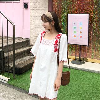 Square-neck Embroidered Dress