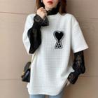 Lace Blouse / Short-sleeve Heart Embroidered T-shirt