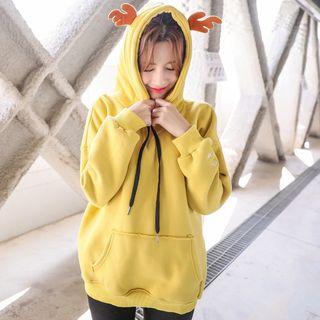 Deer Horn Accent Embroidered Hoodie