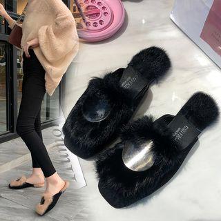 Disc-accent Furry Mules
