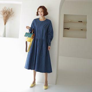 Flared Denim A-line Long Dress