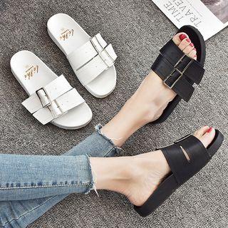 Belted Strap Platform Slippers