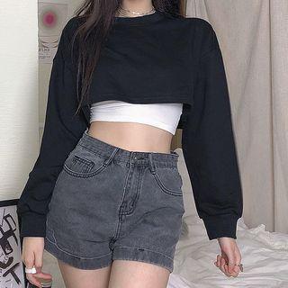 Mock Two-piece Cropped Sweatshirt