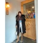 Plus Size Eco-fur Trim Wrap Coat