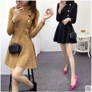 Long-sleeve Mock-neck Mini A-line Dress