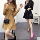 Long-sleeve Mock-neck Mini A-line Dress