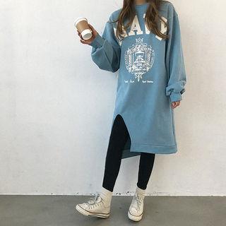 Dip-back Printed Fleece-lined Long Pullover Dress