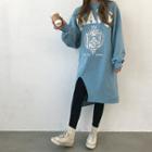 Dip-back Printed Fleece-lined Long Pullover Dress
