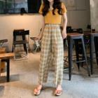 Plaid Cropped Straight-fit Pants / Cropped Short-sleeve T-shirt